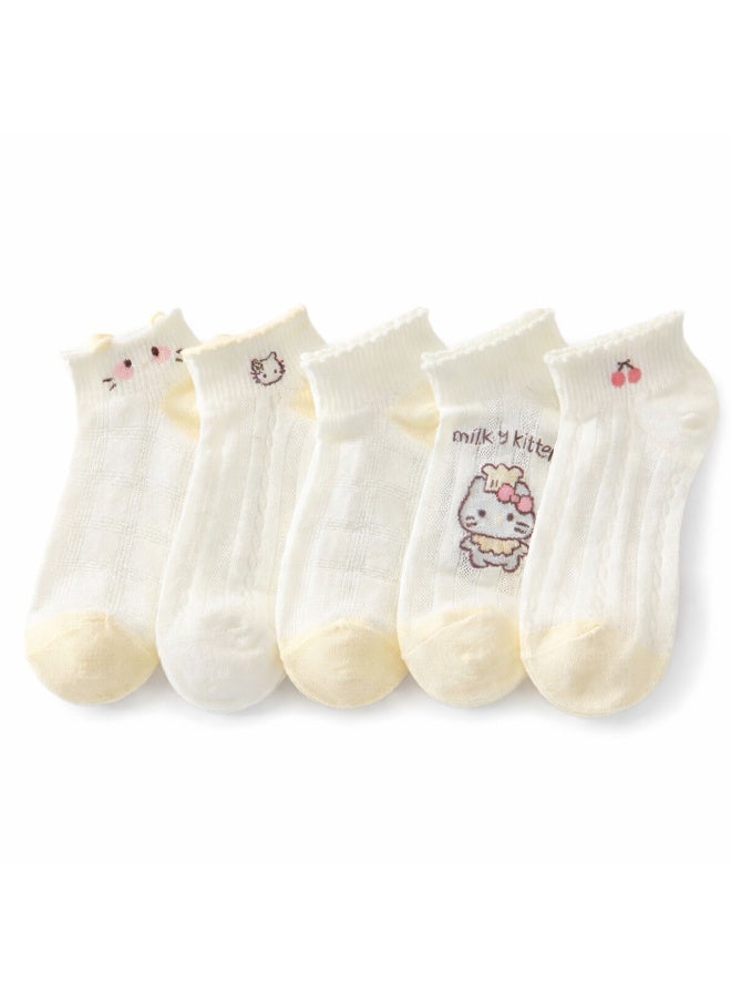 TRENDORA Women's Cotton Blend Ankle Socks, 5 Pairs with 1 Gift, Mixed Colours, Casual Comfort - Image 1